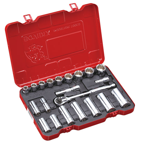 3/8" Dr. 21 PC Regular & Deep Socket Set, Inch