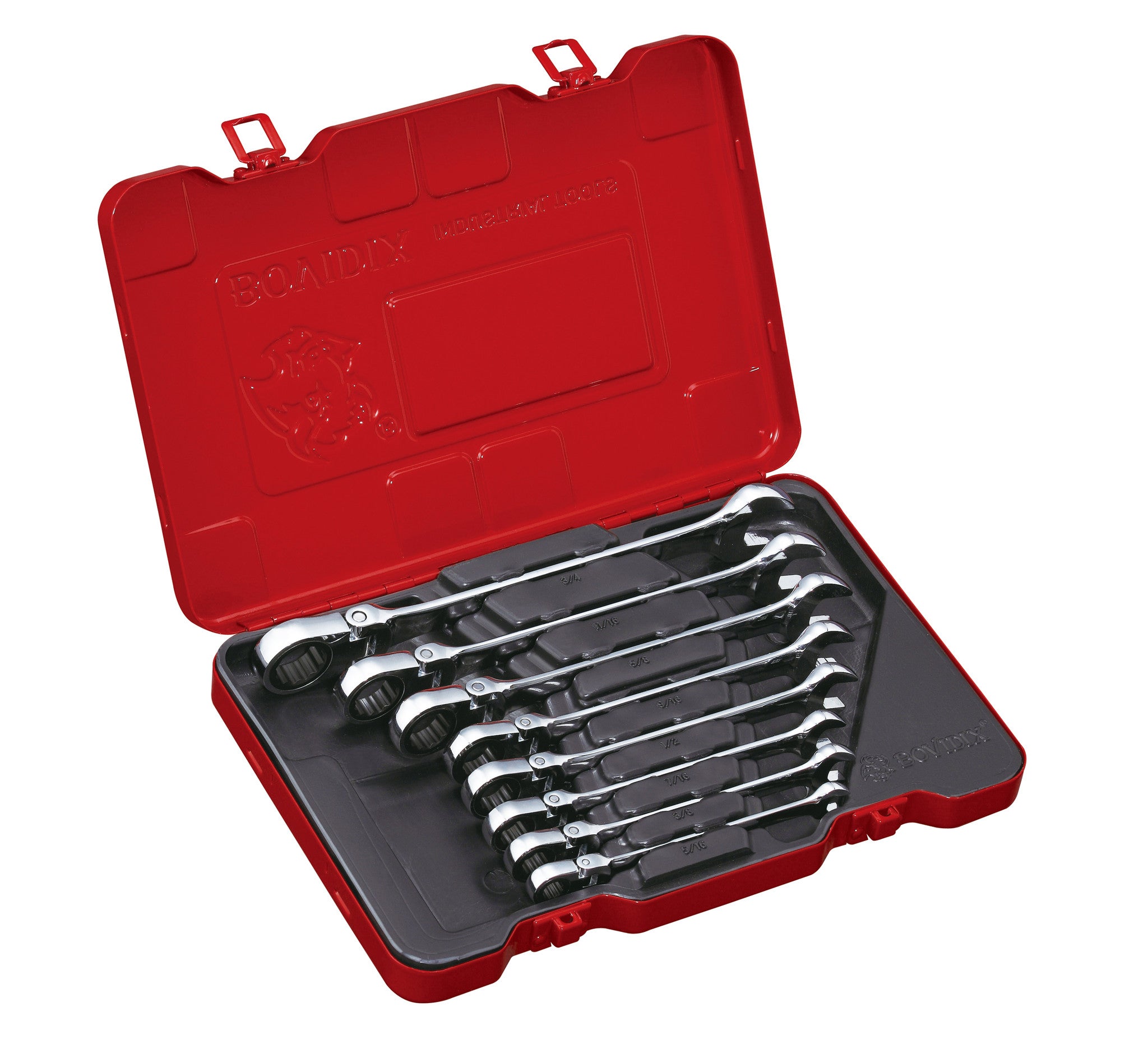 8 PC Single Joint Spherical Combination Ratcheting Wrench Set, Inch ...