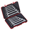 12 PC Single Joint Spherical Combination Ratcheting Wrench Set, Metric